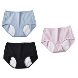 KOMBIUDA 3pcs Women High Waist Cotton Menstruation Underpants Breathable and Leak-Resistant Period Briefs Comfortable Design for Night Use Suitable for All Body Types