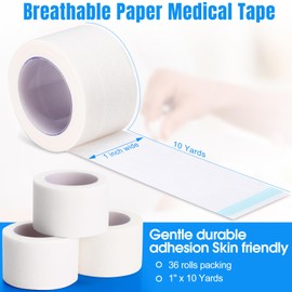 36 Rolls Paper Surgical Tape 1 Inch x 10 Yards Medical Tape Suitable for Sensitive Skin Breathable First Aid Tape Adhesive Surgical Ideal for Securing Gauze and Dressings Bandage Tape