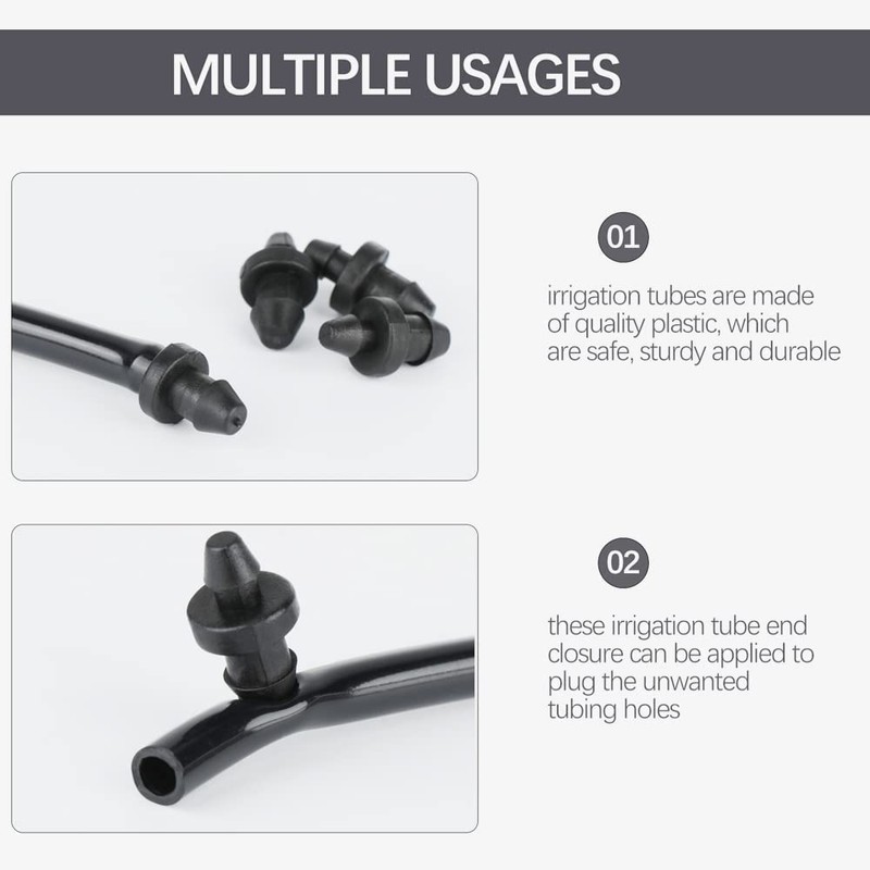 100 Pcs 1/4 Goof Drip Line Plugs Irrigation Black Barbed