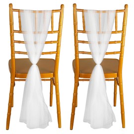 Lunaanda 2 Pcs Chair Chiffon Sashes, 100 x 150 cm Gauze Chair Decor, Organza Chair Sashes Bows, Tulle Chair Band, Wedding Chair Decorations, for Banquet, Hotel, Party (White)