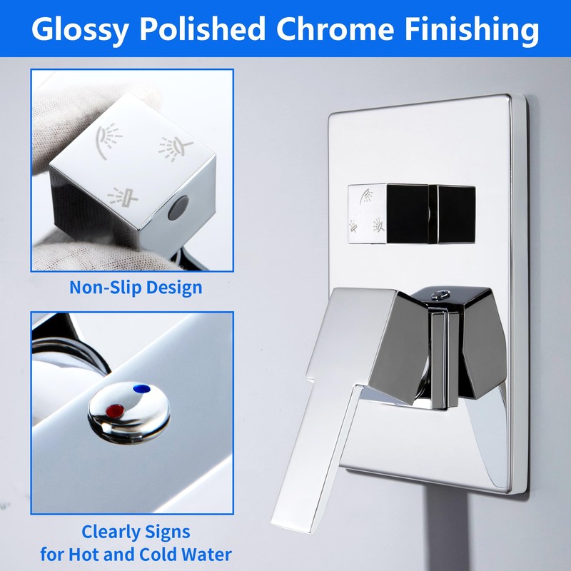 SKOWLL Shower Valve Kit Polished Chrome 3-Way Shower Mixing Valve