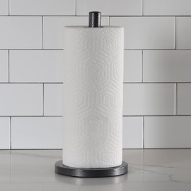 Laura Ashley Paper Towel Holder Dispenser, Holds 1 Jumbo Roll, Free Standing Speckled Kitchen Collection, 5.9"x 5.9"x 13.2", Gray