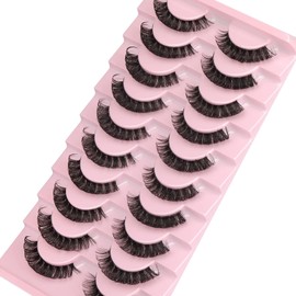 Eyelashes Russian Natural Volume False Lashes - 10 Pairs Wispy Cat Eye Lashes 3D Effect​ Fluffy D Curl Fake Eyelashes Strips Faux Long