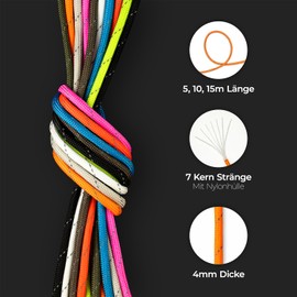 AMZoutdoor® 4 mm Reflective Paracord 550 Cord | Reflective Paracord Cord | Outdoor Equipment | Outdoor Camping | Paracord Cords (Black Reflective, 5 Metres)