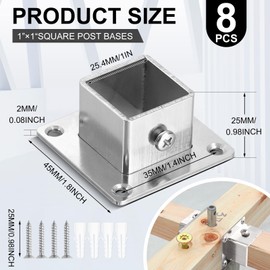 MorningRo 8 Pcs Square Post Bases 1" x 1" Stainless Steel Flange Anchor Bases Heavy Duty Post Brackets for Fence Deck Railing Support