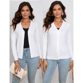 Dosieyeo Women's Cardigan Long Sleeve V Neck Long Cardigan with Buttons Soft Lightweight Fine Knit Jacket for Autumn, White