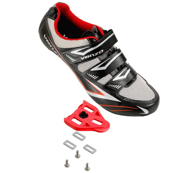 Venzo Bicycle Men's Road Cycling Riding Shoes - 3 Straps - Compatible with Look Delta & for Shimano SPD-SL - Perfect for Road Racing Bikes Black Color 46