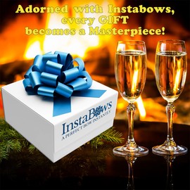 InstaBows Large Baby Blue Bow for Baby Shower 3 Pack Pull Bows for Gift Wrapping & Baskets, 8 Inch Perfect Large Gift Bow for Birthdays, Holidays, Special Occasions, Easy to Assemble