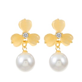 Pearl Earrings Clover Earrings for Women Hypoallergenic Shamrock Pearl Earrings Gold Clover Dangle Earrings Lucky Jewelry Gift for Women, Metal, No Gemstone