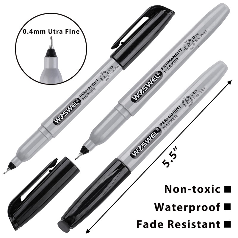 WOSWEL Permanent Markers Bulk, Ultra Fine Point, 48 Pack Black