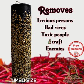 Veladora de Chile / Cirio Negro Preparado/ Black Chile Ritual Candle Fixed/ XL