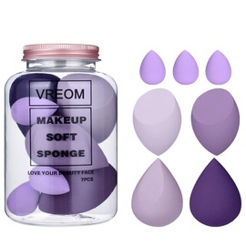 Makeup Sponge 7 Pcs Set for Liquid, Cream, and Powder, Enhanced Make Up Application, Ideal Gift,Multi-colored with 1 Mini Makeup Sponge Pink (Purple)