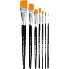 Gold Line Acrylic Brush Set, Size 0-20, W: 2-24 mm, Flat 7asstd