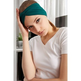 Women's Stretchy Knotted Headbands, Solid Color, Non-Slip for Yoga, Workout, Running (Forest Green, 1 Count (Pack of 1))