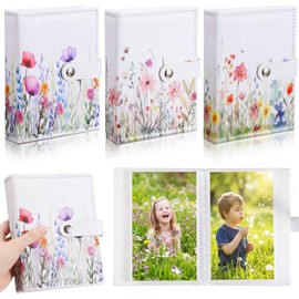 Tinlade 3 Pcs Wildflower Small Photo Albums for 4x6 Inch Films 56 Pockets Mini Leather Photo Albums Picture Book Back to School Gifts for Family Friends Graduation Wedding Travel Vacation