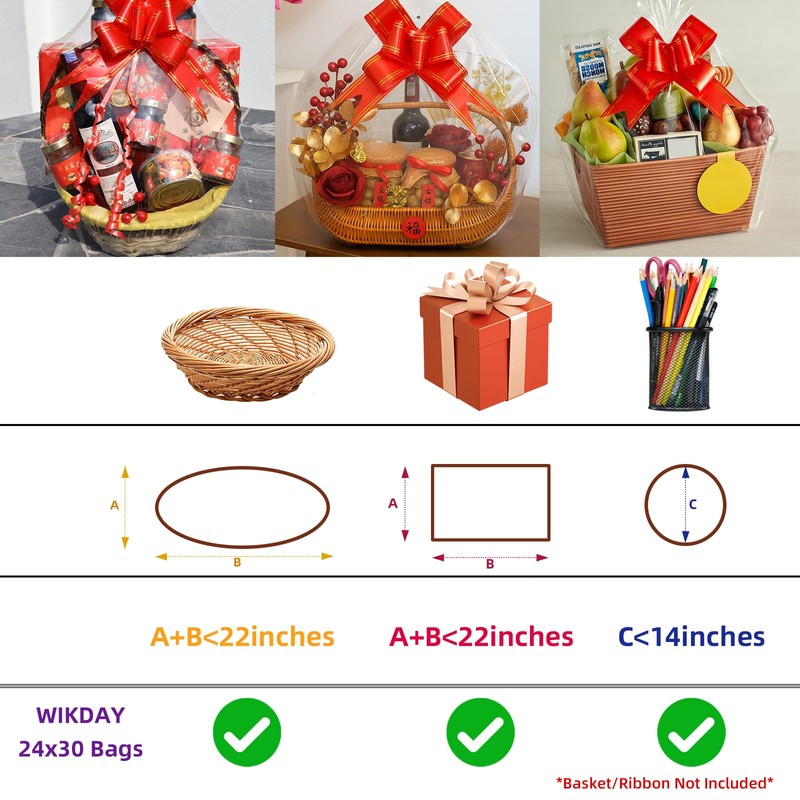 WIKDAY Heat Shrink Wrap Bags for Gift Baskets 10 PCS