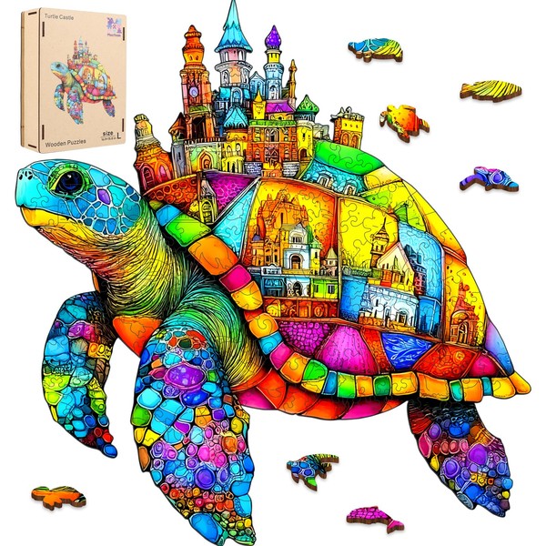 Mocfesk Wooden Puzzles for Adults, Sea Turtle Castle Puzzles 456