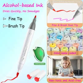 Caliart Alcohol Markers Brush Tip, 51 Colors Dual Tip Artists Coloring Markers Set Brush & Fine, Permanent Alcohol Based Colored Sketch Pens, Art Supplies Gifts for Adults Illustration Drawing