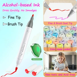 Caliart Alcohol Markers Brush Tip, 51 Colors Dual Tip Artists Coloring Markers Set Brush & Fine, Permanent Alcohol Based Colored Sketch Pens, Art Supplies Gifts for Adults Illustration Drawing