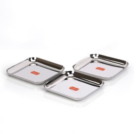 Sumeet Stainless Steel Modern Square Shape Plate Set of 3pcs, 22.5cm Dia