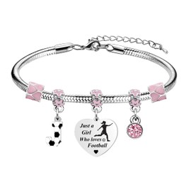 LUXYSODE Football Initial A-Z Bracelet Football Gift for Girls Just A Girl Who Loves Football Footballer Gifts Birthday Christmas Graduation Gifts (J)