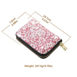 AsAlways Rhinestone Credit Card Holder for Women RFID Blocking Wallet Slim Leather Zipper Card Case Wallet (Pink)