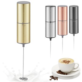 ELMWAY Powerful Electric Milk Frother, Battery Operated Drink Blender, Foam Maker Mixer, Milk Frother Handled for Coffee, Latte, Matcha, Protein Powder(Golden without Stand)
