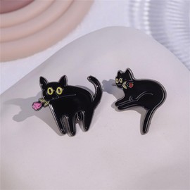 Black Cat With Rose Enamel Pins Funny Cute Animal Brooches Lapel Badges Lovely Cats Brooch Pin Cute Black Cat Pins for Women Kids Lovely Cats Pin for Friends Family
