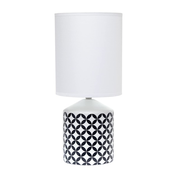 Simple Designs LT2077-COI Coin Diamond Star CrissCross X Fresh Prints White Patterned Table Lamp, Black