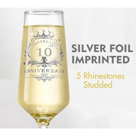 ROXBURGH 10th Wedding Anniversary Champagne Flutes Gifts Set of 2, 10th Anniversary Decorations 7 OZ Crystal Champagne Glasses, Wedding Gifts, Couples, Parents Anniversary