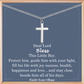 Christening Gift for Boy, Cross Necklace Gifts, Holy Communion Gifts Confirmation Gifts Baptism Gifts for Boys, Silver Chain with Cross Pendant for Son Grandson Nephew Christmas Easter Thanksgiving Da