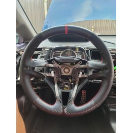 Loncky Custom Fit Carbon Fiber Leather Steering Wheel Cover for Honda Fit 2009 2010 2011 2012 2013 / Honda Insight 2010 2011 2012 2013 2014 Parts OEM Car Hand Stitched Interior Accessories