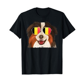 Miniature American Shepherd Dog Belgium Flag Sunglasses T-Shirt