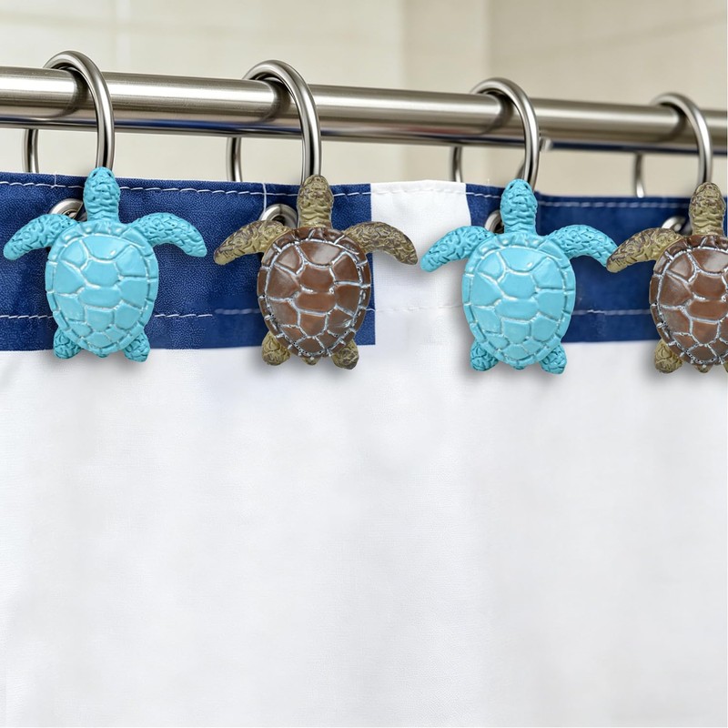 Quimoy Turtle Shower Curtain Hooks, 12PCS Shower Curtain Rings