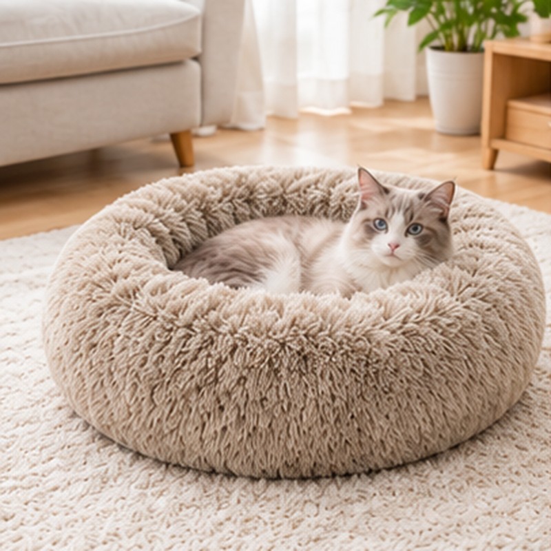 Round Plush Pet Bed for Dogs & Cats – Soft