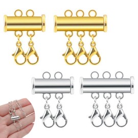 4Pcs Magnetic Necklace Clasps with Layering Separator, Multi Necklace Clasp Connector for Women, Magnetic Clasps for Layered Necklaces