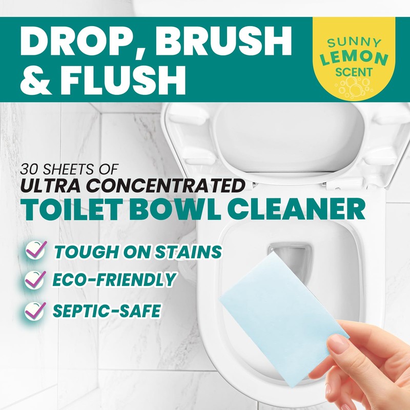 Uncle Todd's Toilet Cleaner - 100% Dissolvable Sheets, Planet-Friendly, Drop,