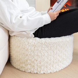 Unstuffed Fur Pouf Ottoman Foot Rest Cover Faux Fur Ottoman Cover 51x31cm Round Poof Seat Floor Bean Bag Chair Foot Rest Storage Solutions for Living Room Bedroom Cover ONLY (Cream)