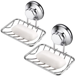 iPEGTOP Super Powerful Vacuum Suction Cup Shower Soap Dish - Updated Strong Rustproof Stainless Steel Soap Saver Sponge Holder for Bathroom & Kitchen Sink, 2 Pack