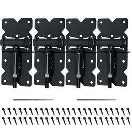 Auxdee 90 Degree Self Closing Gate Hinges - Heavy Duty Vinyl Fence Gate Kit & Baby Gate Hinges, Adjustable Closing Force for Vinyl/Wooden Fence, Dual Rust Protection, 4 Pack with Screws