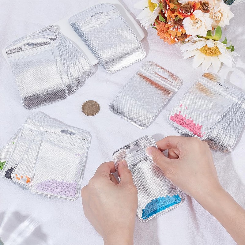 SOFPLATE 50Pcs Diamond Art Bead Bags Silver Jewellery Ziplock Bags