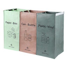 3 Packs Recycling Bags Pink,Green,Gray with handle Separate Sorting Organizer Woven waste Bins bag 42 Gallon Waterproof for Kitchen Home Office Heavy Duty Reusable Storage,Easy clean,Bomei Pack