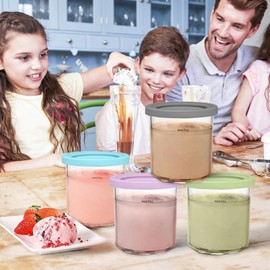 Creami Tubs for Ninja, Pack of 4 Ice Containers, Reusable Replacement Pint and Lid with 8 Spoons for Ninja Ice Maker Machine Accessories (16 oz)