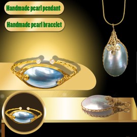 DPYSG_TO Handcrafted Pearl and Gemstone Pendant Necklace, Bracelet Set, Gold-Plated