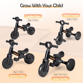 Bautia Tricycle for Toddlers 1-3, 4 in 1 Baby Balance Bike 1 2 Year Old Boy Girl Birthday Gift, Kids Bicycle Outdoor Riding Toy with Removable Pedals