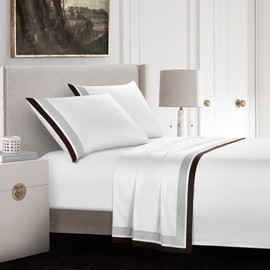 CASA BOLAJ DESIGNED TO DREAM Casabolaj Shading 100% Egyptain Cotton Sateen Sheets Set,Hotel Collection Luxury Modern Style,400 Thread Count(White,King)