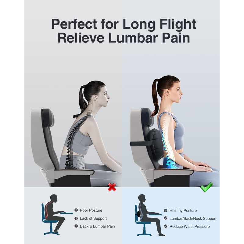 Luxtude Inflatable Lumbar Pillow for Airplane Travel, Lumbar Support Pillow