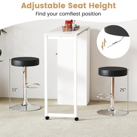 Giantex Bar Stools Set of 4, Adjustable Height PU Leather Bar Chair with Swivel Padded Seat, Footrest & Anti-Slip Base, Modern Backless Barstools for Kitchen, Pub Dining Room, Breakfast, Black