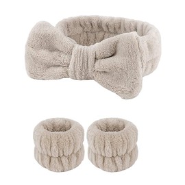 Bowknot Spa Headband and Wristband Set Washing Face Wrist Bands for Women Soft Fluffy Hairband for Makeup Hair Band and Wrist Band for Girls Head Band Skincare Elastic Headbands for Women's Hair 3Pcs
