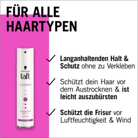 Schwarzkopf Taft Haarspray Classic (250 ml), Haltegrad 3 Haarstyling, Haarspray für alle Haartypen, Halt und Schutz, vegane Formel*